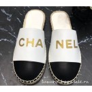 Chanel Gold Logo Espadrilles Mules White/Black 2019 AQ01708