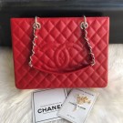 Chanel Grained Calfskin Grand Shopping Tote GST Bag Red/Silver Collection AQ01856