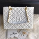 Chanel Grained Calfskin Grand Shopping Tote GST Bag White/Gold Collection AQ00882