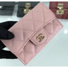 Chanel Grained Leather Classic Flap Card Holder A80799 Pink/Gold AQ01162