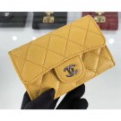 Chanel Grained Leather Classic Flap Card Holder A80799 Yellow/Silver AQ02249