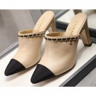 Chanel Heel 8.5cm Chain Mules Beige 2020 AQ00649