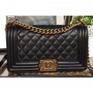 Chanel Lambskin Boy Flap Medium Bag Black/Gold AQ04332