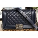 Chanel Lambskin Boy Flap Medium Bag Navy Blue/Silver AQ01857