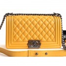 Chanel Lambskin Boy Flap Medium Bag Yellow/Silver AQ01122