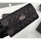 Chanel Lambskin Boy Long Flap Wallet A80286 Black/Silver AQ00543