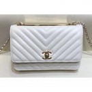 Chanel Lambskin Chevron Trendy CC Wallet On Chain WOC Bag A84456 White 2018 AQ00993