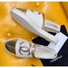 Chanel Lambskin Espadrilles Mules Sandals White/Gold 2020 Collection AQ02338