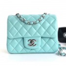 Chanel Lambskin Mini Classic Flap Bag A01115 Light Blue With Silver Hardware AQ01927