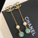 Chanel Long Earrings AB0584 Gold/Pearly White/Blue/Crystal 2019 Collection AQ03279