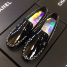 Chanel Patent Calfskin Rainbow Lining Chain Flat Loafers G35631 Black 2020 Collection AQ03961