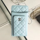 Chanel Quilted Lambskin Vertical Phone Holder/Classic Clutch with Chain AP0990 Blue 2019 Collection AQ04282