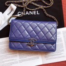 Chanel Quilted Leather Wallet on Chain WOC Blue 2019 Collection AQ04361