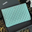 Chanel Quilted Patent Leather Large Pouch Blue 2020 Collection AQ02248