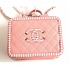 Chanel Striped Grained CC Filigree Vanity Case Medium Bag A93343 Pink 2019 AQ03525