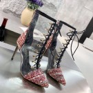 Chanel Tweed Transparent Lace-up High-Heel Short Boots Red 2019 Collection AQ04247