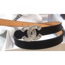 Chanel Width 2cm Crystal CC Logo Buckle Leather Belt Black Belt AQ03474