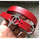 Chanel Width 2cm Leather Belt with Crystal Buckle Red 02 2020 Collection AQ03364