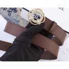 Chanel Width 3cm Crystal Square Buckle Leather Belt Coffee AQ03014