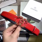 Chanel Width 3cm Smooth Leather Belt with Chain CC Buckle Red/Gold 2020 Collection AQ01102