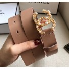 Chanel Width 3cm Smooth Leather Belt with Pearl & Metal Buckle Nude 2020 Collection Belt AQ02632