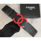 Chanel Width 5.3cm Leather Belt Black Gabrielle with Red CC Logo AQ00528