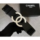 Chanel Width 5.3cm Patent Leather Belt Black with White CC Logo AQ02844