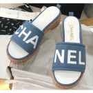 Cheap Chanel Heel Logo Mules Denim Blue 2020 AQ02508