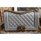 Cheap Chanel Lambskin Boy Flap Medium Bag Gray/Gold AQ03075