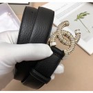 Cheap Copy Chanel Width 3cm Grainy Calfskin Belt With Crystal CC Buckle Black/Gold 2020 Collection AQ04329