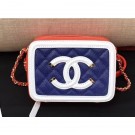 Cheap Imitation Chanel CC Filigree Grained Vanity Case Shoulder Mini Bag Blue/White/Orange 2019 AQ01562