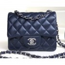 Cheap Knockoff Chanel Lambskin Mini Classic Flap Bag A1115 Navy Blue AQ00664