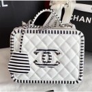 Copy Chanel CC Filigree Grained Vanity Case Bag Striped Pattern A93343 White 2018 AQ01061