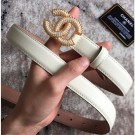 Copy Chanel CC Pearls Belt 25mm Width White AQ03848