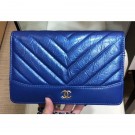 Copy Chanel Glittered Aged Calfskin Gabrielle Wallet On Chain WOC Bag Chevron Blue 2019 AQ02315