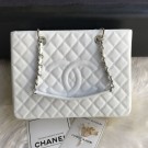 Copy Chanel Grained Calfskin Grand Shopping Tote GST Bag White/Silver Collection AQ03484