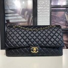 Copy Chanel Quilted Calfskin Maxi Classic Flap Boarding Bag A91169 Black/Gold 2020 Collection AQ02682