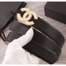 Copy Chanel Width 3cm Smooth Leather Belt with Small Pearls CC Buckle Black 2020 Collection AQ03882