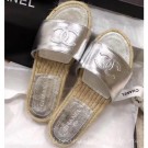 Designer Chanel CC Logo Leather Mules Slipper Sandals Espadrilles G34067 Silver 2019 AQ04270