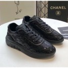 Designer Chanel CC Logo Sequins & Leather Sneakers G35936 Black 2020 Collection AQ03736