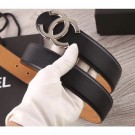 Fake Best Chanel Width 3.5cm Leather Belt Black/Khaki with Silver CC Logo AQ03012