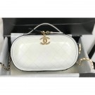 Fake Chanel Calfskin Quilted Color Patchwork Oval Tote Bag White/Black 2019 AQ03570