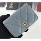 Fake Chanel Caviar Leather Classic Zipped Card Holder A69271 Light Gray AQ03979