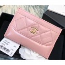 Fake Chanel Chevron Aged Calfskin Gabrielle Card Holder A84386 Pink AQ04108