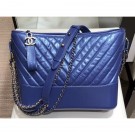 Fake Chanel Glittered Aged Calfskin Gabrielle Medium Hobo Bag A93824 Chevron Blue 2019 AQ01711