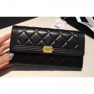 Fake Chanel Gold-Tone Metal Lambskin Boy Flap Wallet Black AQ00893