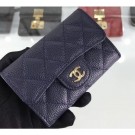 Fake Chanel Grained Leather Classic Flap Card Holder A80799 Navy Blue/Gold AQ03620