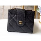 Fake Chanel Small Wallet with Card Holder A31567 Grained Calfskin Black AQ00634