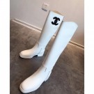 Fake Replica Chanel Classic Leather CC Flat High Boots White Collection AQ03785