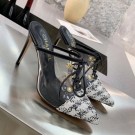 Fake Replica Chanel Tweed Transparent Lace-up High-Heel Mules White 2019 Collection AQ01192